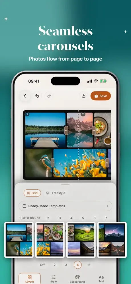 Seamless carousel: photos flow from page to page